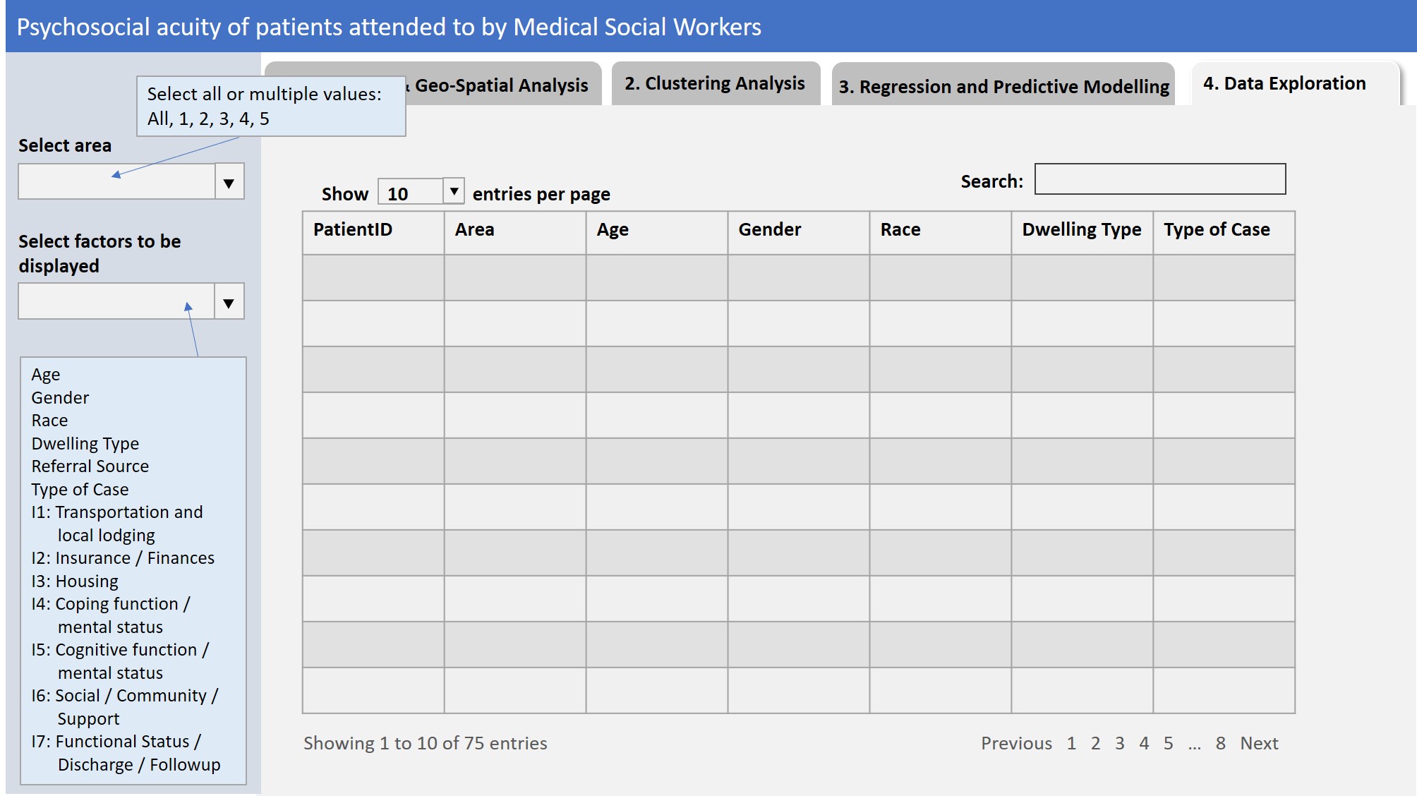 Proposed screen for Data Exploration